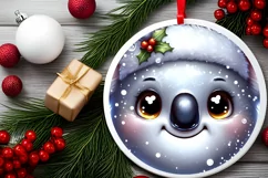 Shiny Christmas Koala Round Ornament Sublimation PNG Product Image 2
