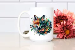 Vibrant Watercolor Fox with Flowers, PNG Product Image 2