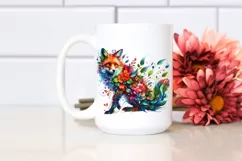 Vibrant Watercolor Fox with Flowers, PNG Product Image 2