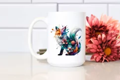 Vibrant Watercolor Fox with Flowers, PNG Product Image 2