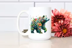 Vibrant Watercolor Bear with Flowers, PNG Product Image 2