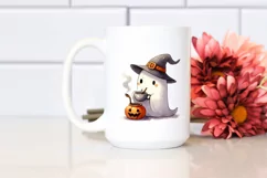 Cute Ghost Wearing Animal Print Holding Cocktail PNG Product Image 2