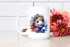 Colorful Unicorn with Winter Scarf PNG Product Image 2