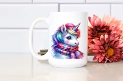 Colorful Unicorn with Winter Scarf PNG Product Image 2