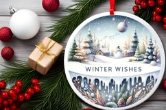 Winter Wishes Round Christmas Ornament Sublimation PNG Product Image 2