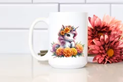 Cute Baby Unicorn Huging Flowers Clipart Product Image 2