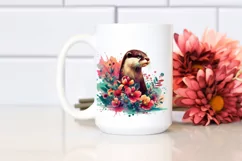 Retro Vibrant Otter with Flowers | Sublimation | Clipart Product Image 2