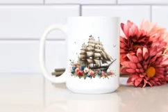 Vintage Sailboat With Flowers Watercolor Splash Product Image 2