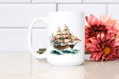 Vintage Sailboat With Flowers Watercolor Splash Product Image 2