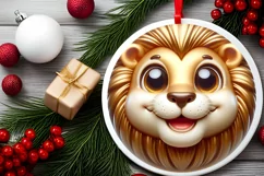 Shiny Christmas Lion Round Ornament Sublimation PNG Product Image 2