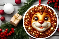 Shiny Christmas Lion Round Ornament Sublimation PNG Product Image 2