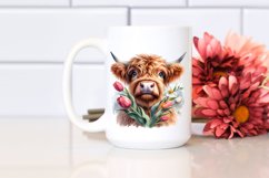 Highland Cow Portrait with Flowers | Clipart Product Image 2