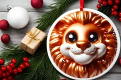 Christmas Lion Smiling Round Ornament Sublimation PNG Product Image 2