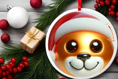 Shiny Christmas Lion Round Ornament Sublimation PNG Product Image 2