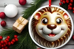 Shiny Christmas Lion Round Ornament Sublimation PNG Product Image 2