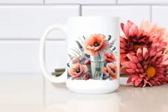 Abstract Watercolor Bottle with Large Poppy | Clipart Product Image 2