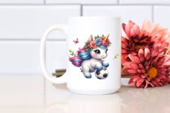 Cute Baby Unicorn Football Watercolor Clipart Product Image 2
