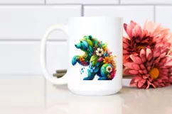 Vibrant Watercolor Bear with Flowers, PNG Product Image 2