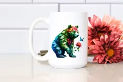 Vibrant Watercolor Bear with Flowers, PNG Product Image 2