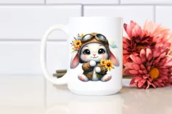 Colorful Watercolor Small Baby Bunny with Aviator Suit | Product Image 2