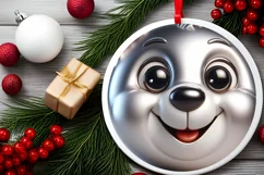 Shiny Christmas Polar Bear Round Ornament Sublimation PNG Product Image 2