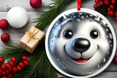 Shiny Christmas Polar Bear Round Ornament Sublimation PNG Product Image 2