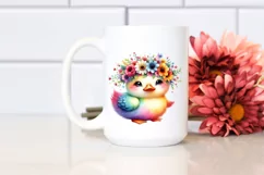 Watercolor Vibrant Duck with Flower Crown, Transparent PNG Product Image 2