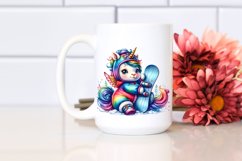 Colorful Unicorn with Snowboard PNG Product Image 2