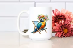 Young Macaw with Flowers Sitting on Beach Chair | Clipart Product Image 2