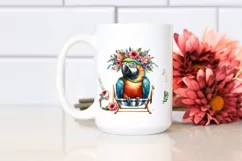 Young Macaw with Flowers Sitting on Beach Chair | Clipart Product Image 2