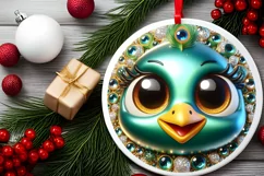 Peacock Smiling Round Ornament Sublimation PNG Product Image 2