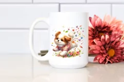 Colorful Dog Tumbling Petals Watercolor Sticker Clipart Product Image 2