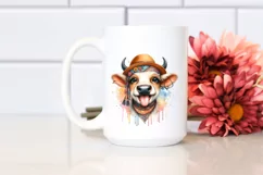 Detailed Boho Cow Portrait Smiling with Tongue Out Product Image 2