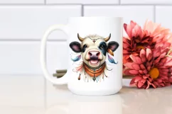 Detailed Boho Cow Portrait Smiling with Tongue Out Product Image 2