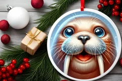 Walrus Christmas Round Ornament Sublimation PNG Product Image 2