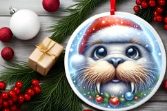 Walrus Christmas Round Ornament Sublimation PNG Product Image 2