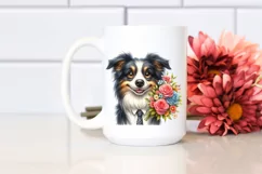 Watercolor Border Collie Flower Bouquet caricature-like Product Image 2