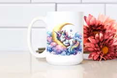 Baby Unicorn Napping on Moon, Magical PNG Product Image 2