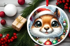 Squirrel Christmas Round Ornament Sublimation PNG Product Image 2
