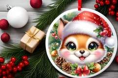Squirrel Christmas Round Ornament Sublimation PNG Product Image 2