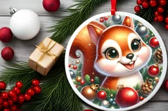 Squirrel Christmas Round Ornament Sublimation PNG Product Image 2