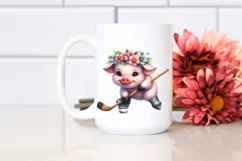 Watercolor Pastel Baby Pig Playing Hockey Product Image 2