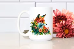 Vibrant Watercolor Fox with Flowers, PNG Product Image 2