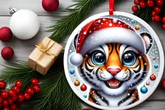 Tiger Christmas Round Ornament Sublimation PNG Product Image 2
