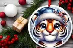 Tiger Christmas Round Ornament Sublimation PNG Product Image 2