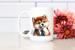 Baby Akita Watercolor Clipart, Thoughtful Tie Product Image 2