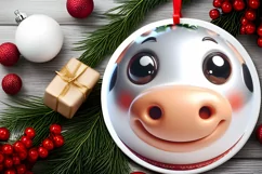Cow Christmas Round Ornament Sublimation PNG Product Image 2