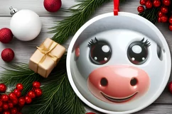 Cow Christmas Round Ornament Sublimation PNG Product Image 2