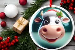 Cow Christmas Round Ornament Sublimation PNG Product Image 2