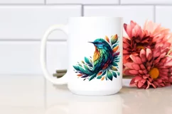 Vibrant Bird with Plant Leaves PNG Product Image 2